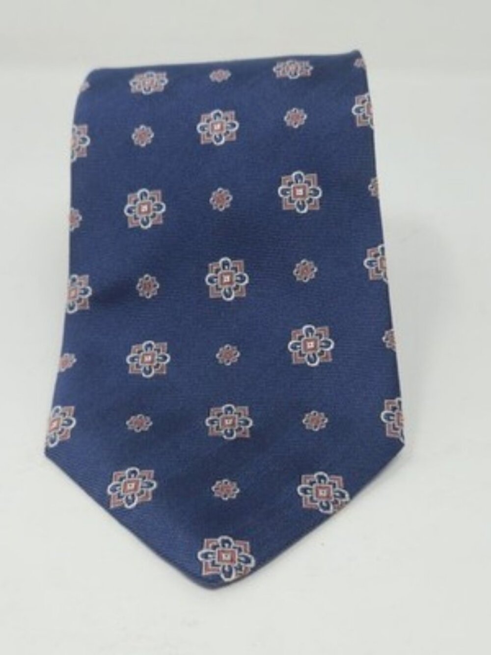 Brooks Brothers Makers Silk Tie Blue Geometric Floral Medallion Men Necktie USA
